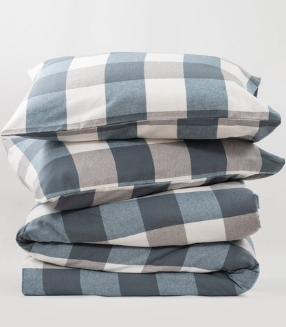 Bhumi Organic Cotton- Flannelette Quilt Cover Set - Check - Powder Blue Check