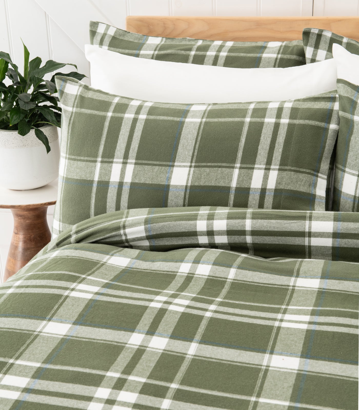 Bhumi Organic Cotton - Flannelette Pillow Cases (pair) - Plaid - Bronze Green Plaid