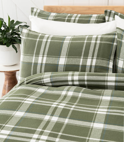 Bhumi Organic Cotton - Flannelette Pillow Cases (pair) - Plaid - Bronze Green Plaid