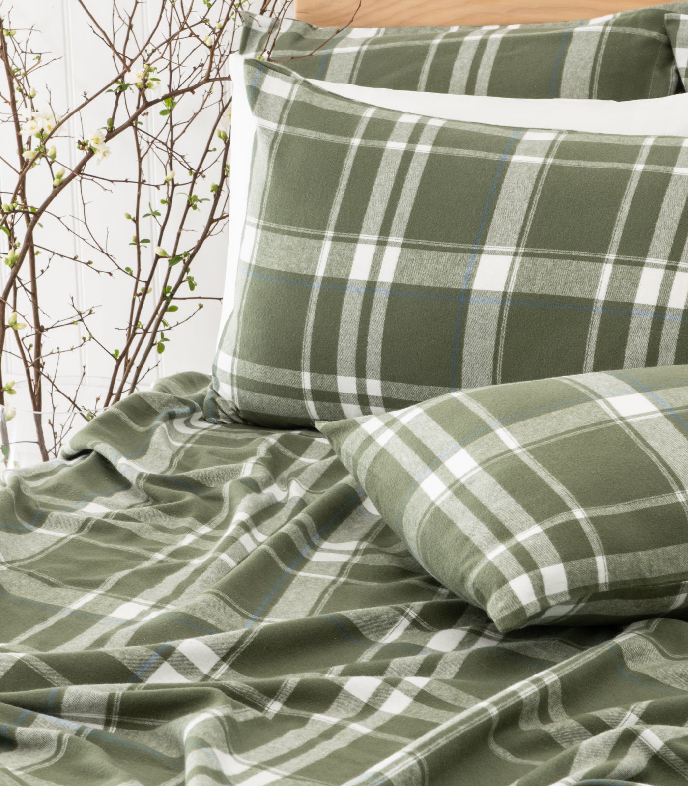 Bhumi Organic Cotton - Flannelette Pillow Cases (pair) - Plaid - Bronze Green Plaid