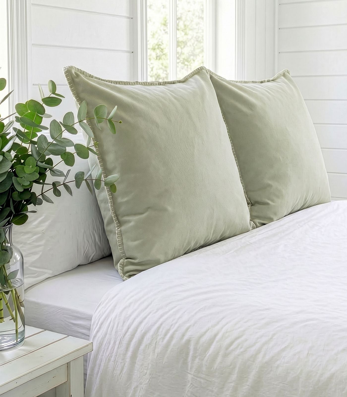Organic Cotton European - Flannelette Pillow Cases - Whipstitch (pair) - Sage