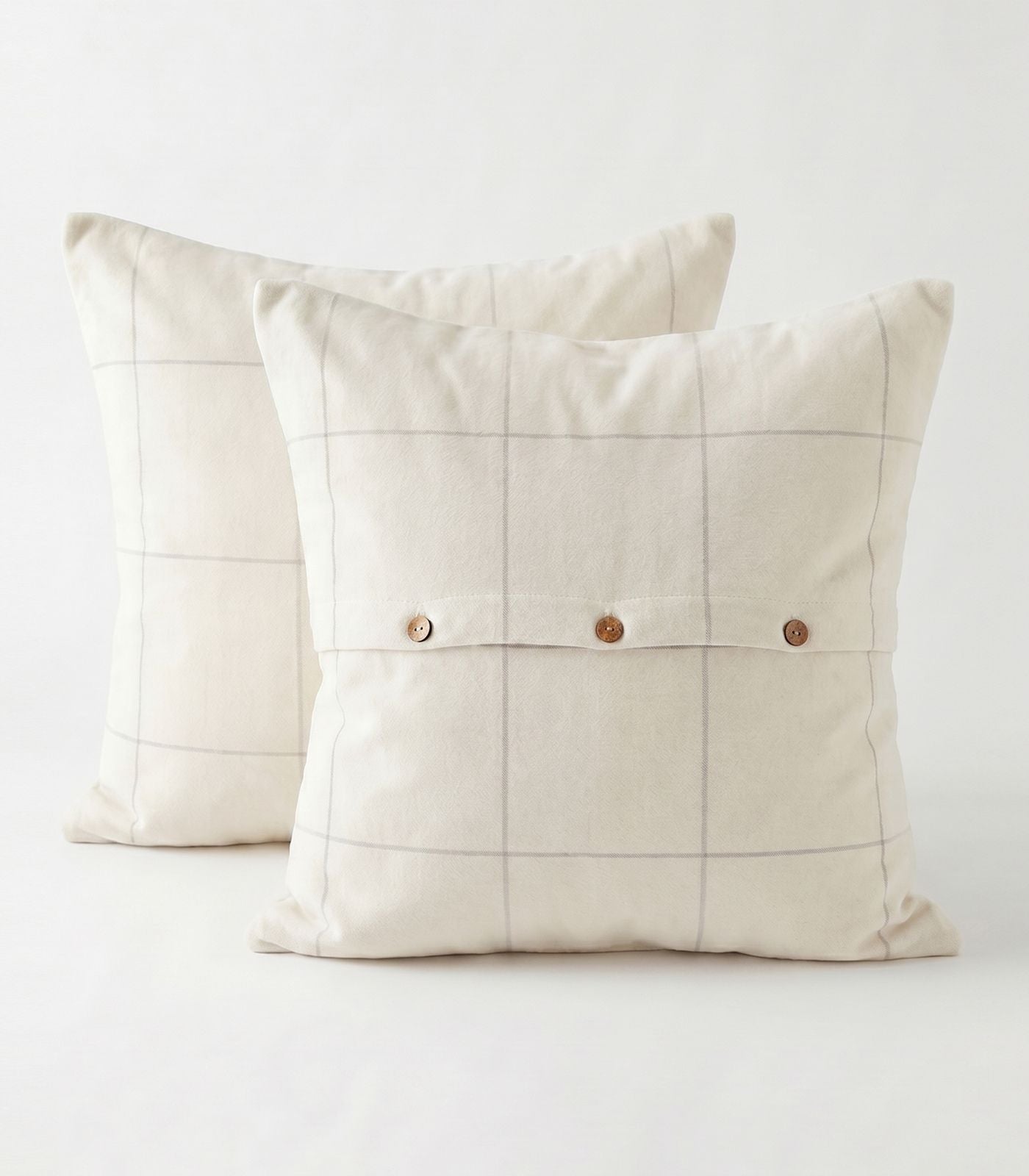 Organic Cotton European - Flannelette Pillow Cases - Windowpane (pair) - Cream