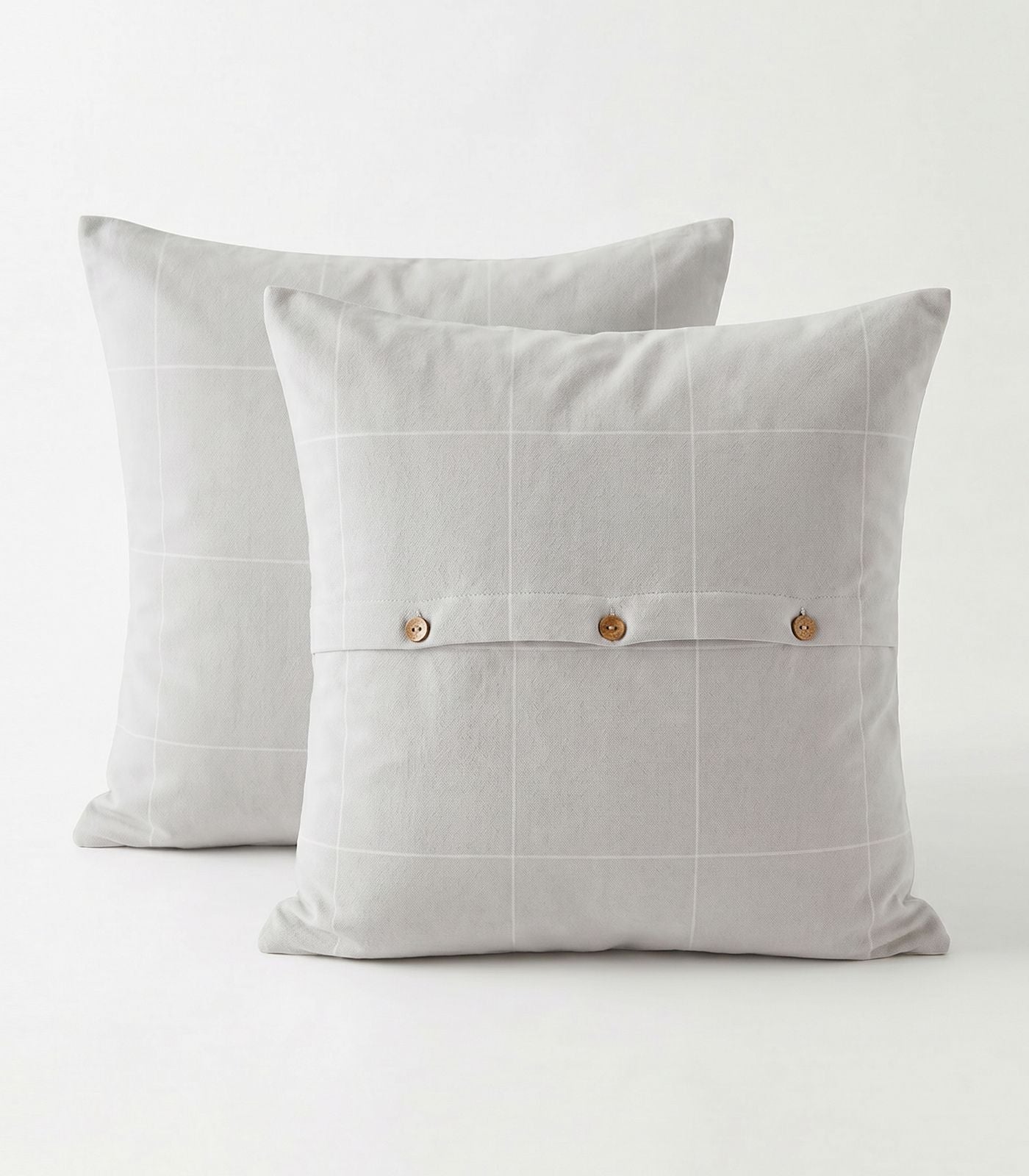 Organic Cotton European - Flannelette Pillow Cases - Windowpane (pair) - Light Grey