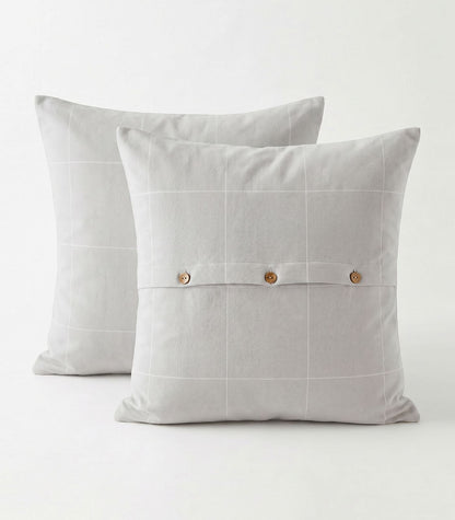 Organic Cotton European - Flannelette Pillow Cases - Windowpane (pair) - Light Grey