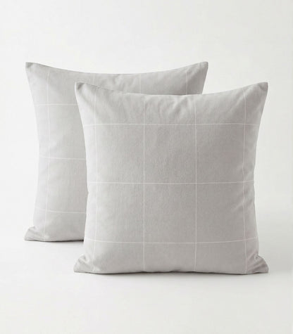 Organic Cotton European - Flannelette Pillow Cases - Windowpane (pair) - Light Grey