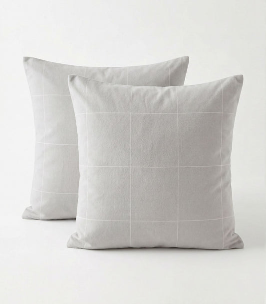 Organic Cotton European - Flannelette Pillow Cases - Windowpane (pair) - Light Grey