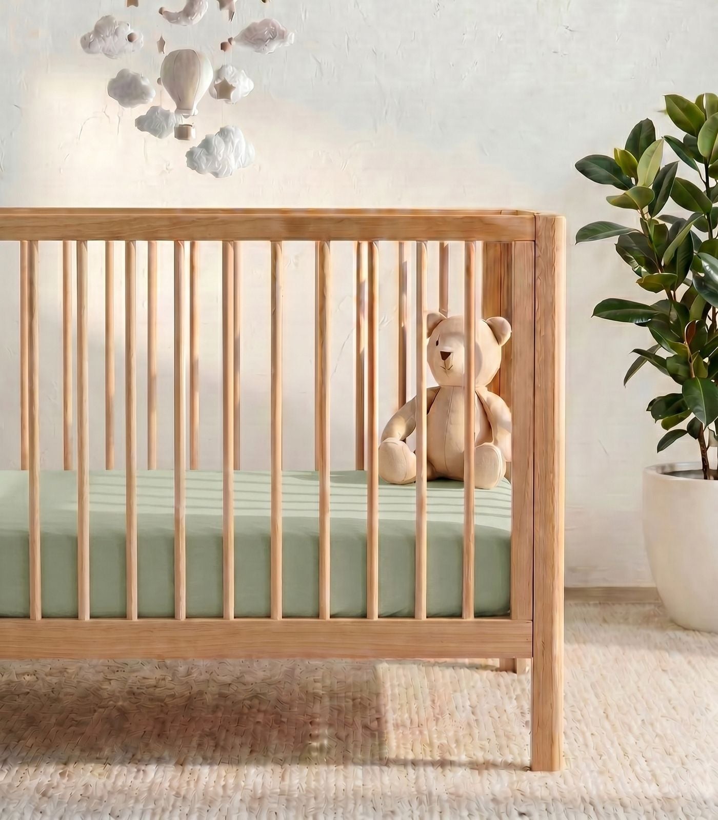 Organic Cotton Fitted - Flannelette Cot Sheet - Sage
