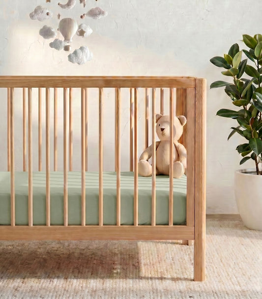 Organic Cotton Fitted - Flannelette Cot Sheet - Sage
