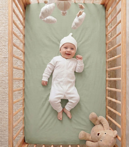 Organic Cotton Fitted - Flannelette Cot Sheet - Sage