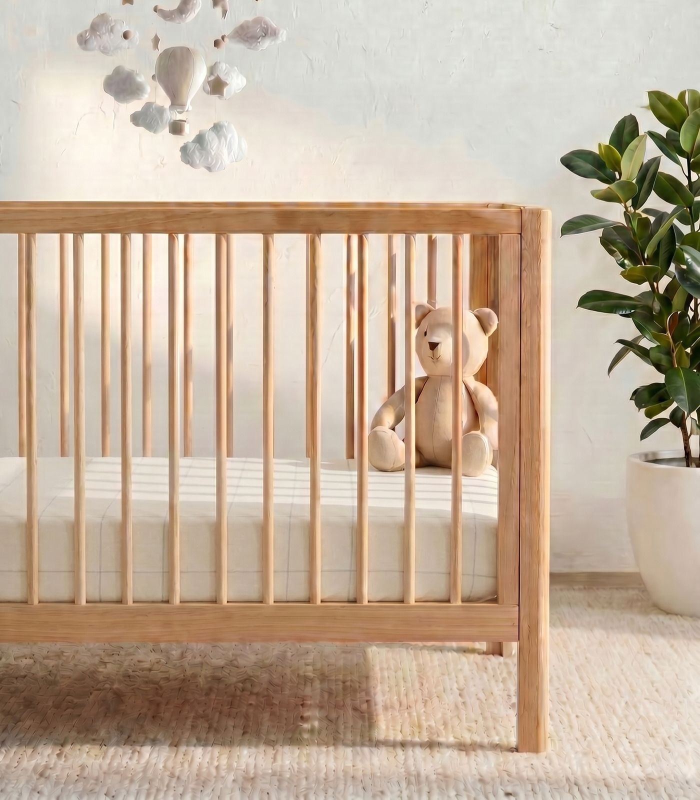 Organic Cotton Fitted - Flannelette Cot Sheet - Windowpane - Cream