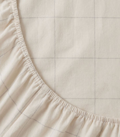 Organic Cotton Fitted - Flannelette Cot Sheet - Windowpane - Cream