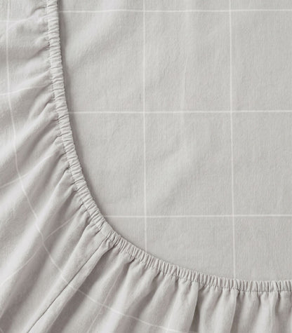 Organic Cotton Fitted - Flannelette Cot Sheet - Windowpane - Light Grey