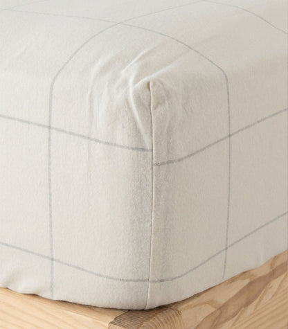 Organic Cotton Fitted - Flannelette Sheet - Windowpane - Cream