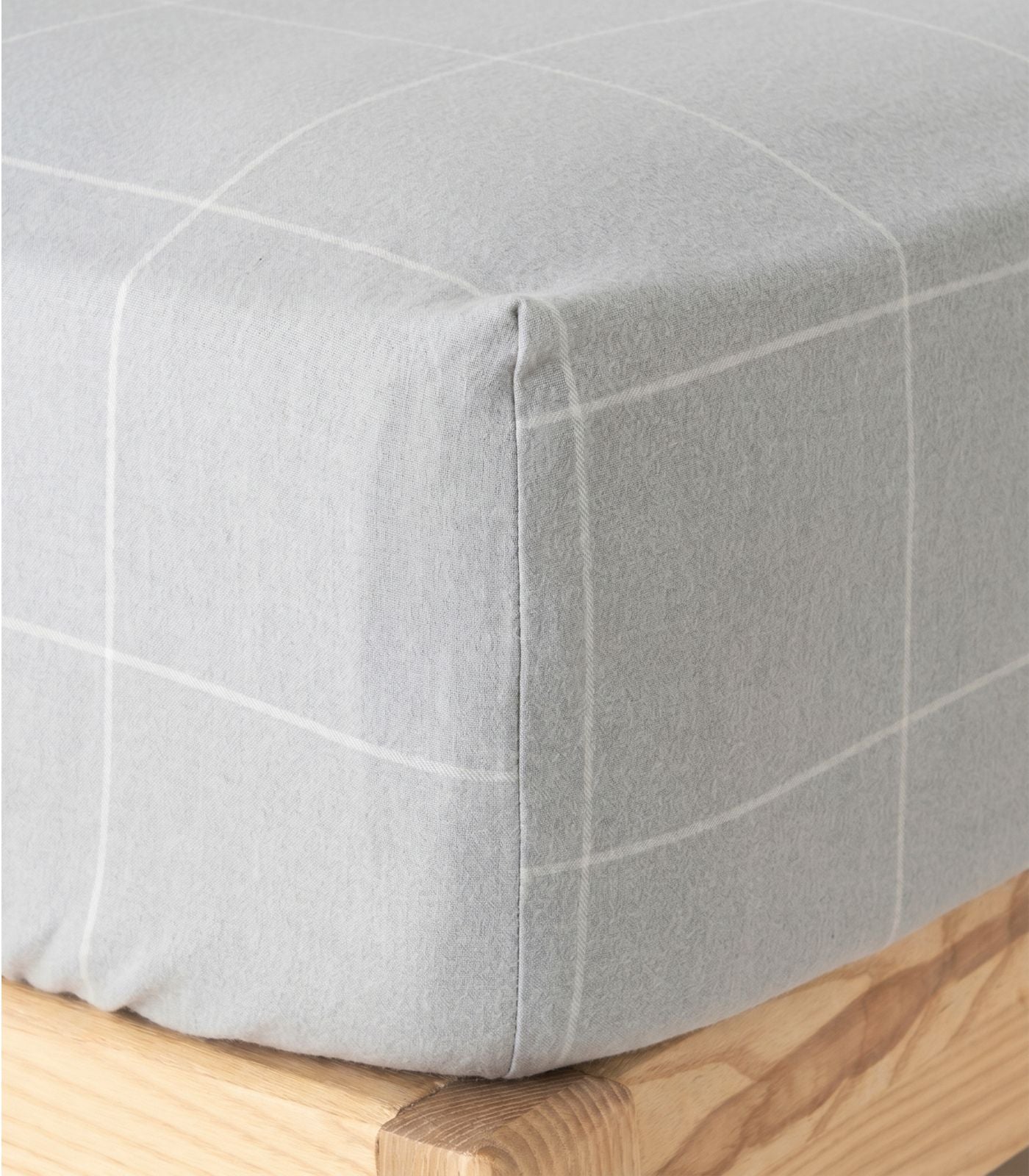 Organic Cotton Fitted - Flannelette Sheet - Windowpane - Light Grey