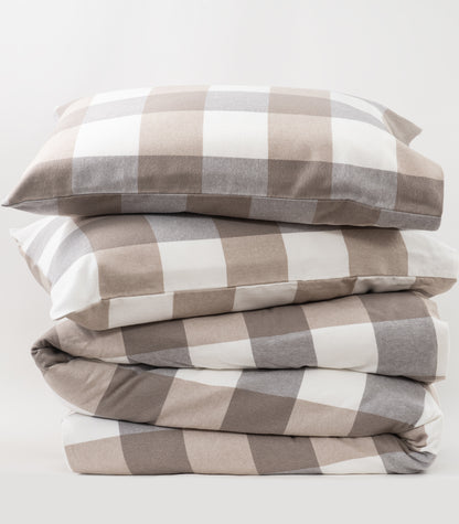 Bhumi Organic Cotton- Flannelette Quilt Cover Set - Check - Golden Taupe Check