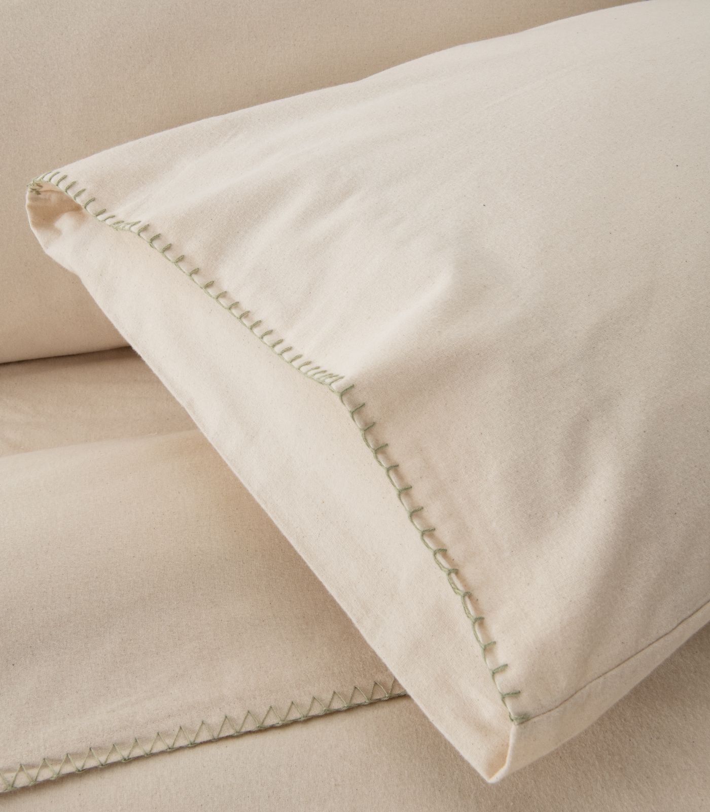 Organic Cotton Flannelette Pillow Cases - Whipstitch (pair) - Natural