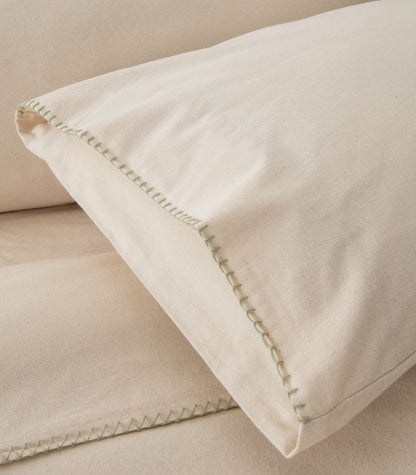 Organic Cotton Flannelette Pillow Cases - Whipstitch (pair) - Natural