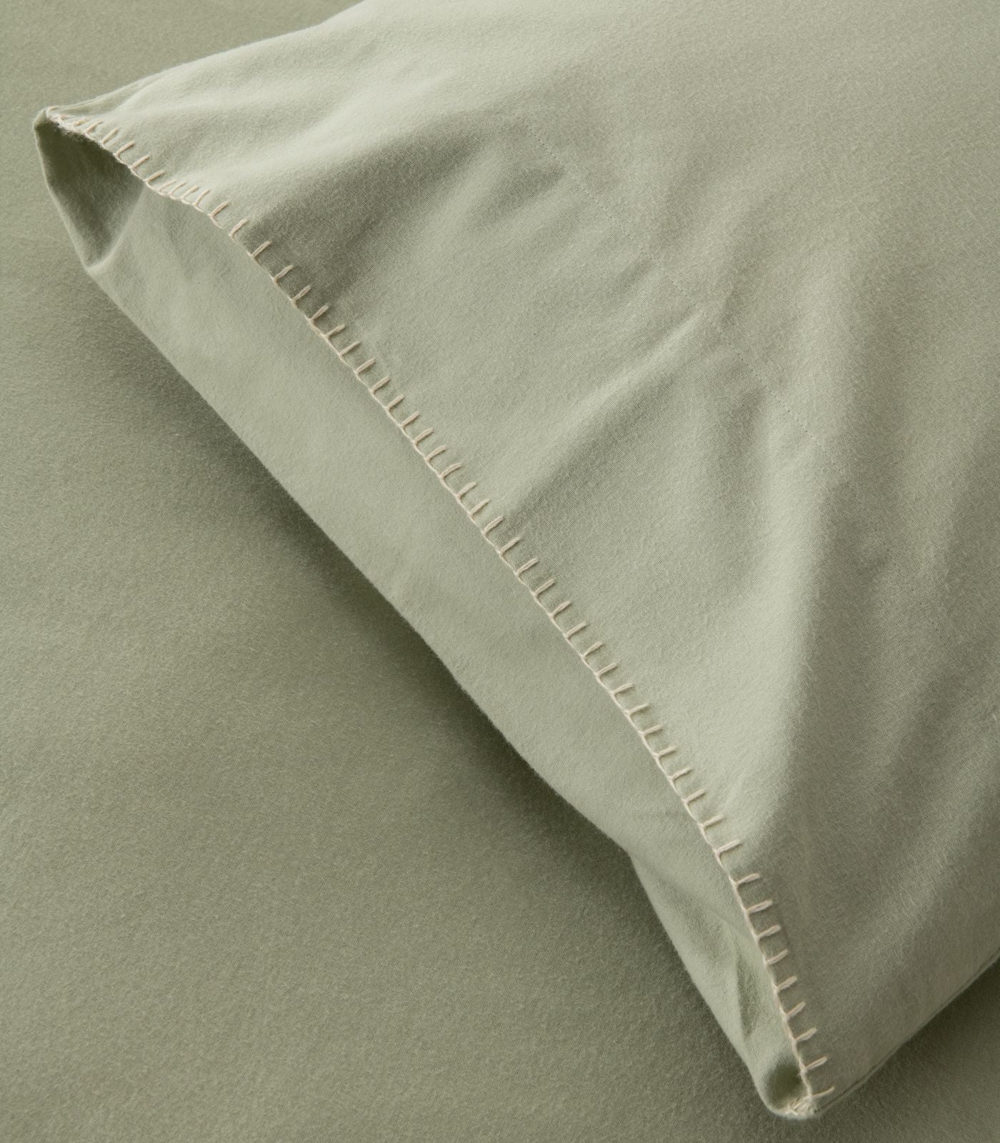 Organic Cotton Flannelette Pillow Cases - Whipstitch (pair) - Sage
