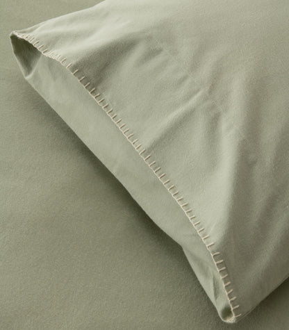 Organic Cotton Flannelette Pillow Cases - Whipstitch (pair) - Sage