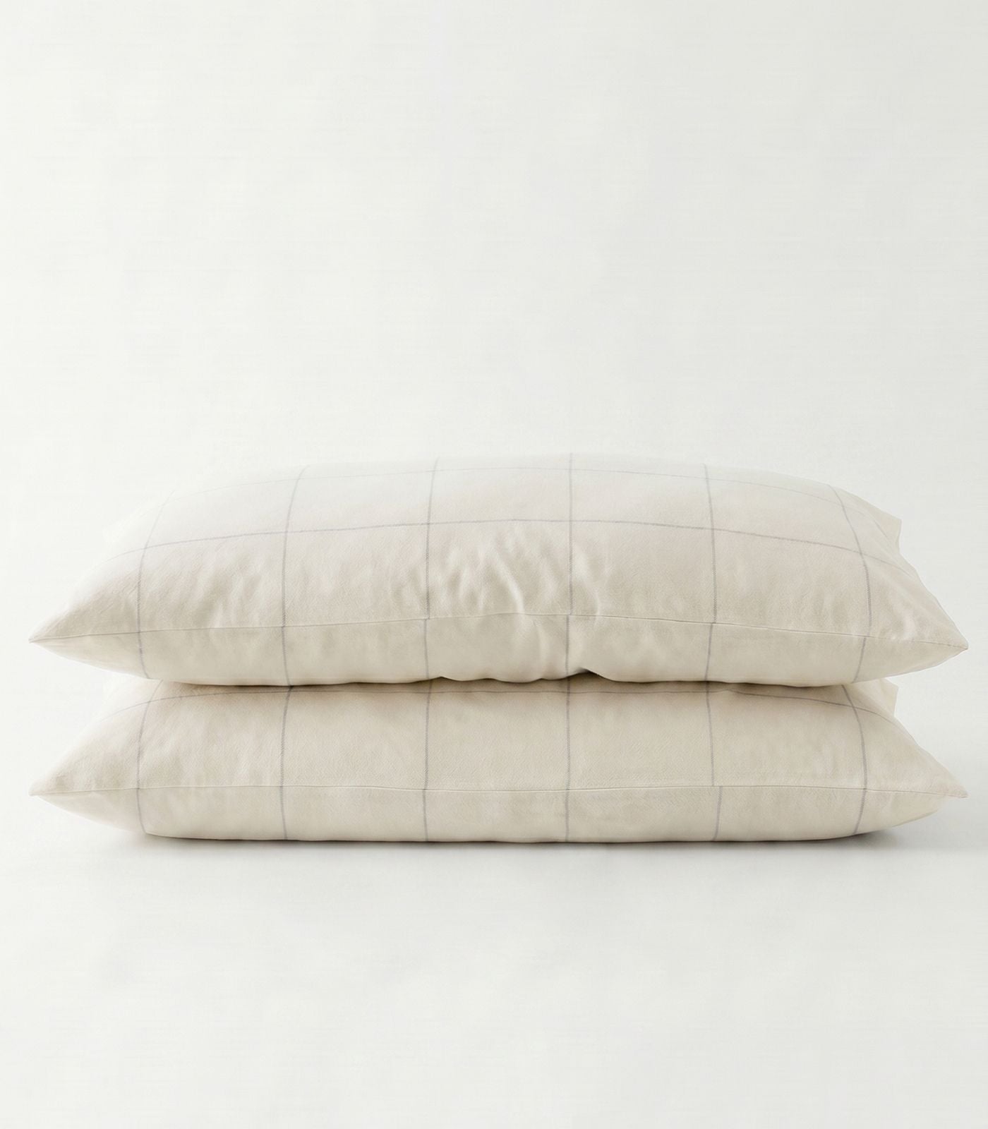 Organic Cotton Flannelette Pillow Cases - Windowpane (pair) - Cream