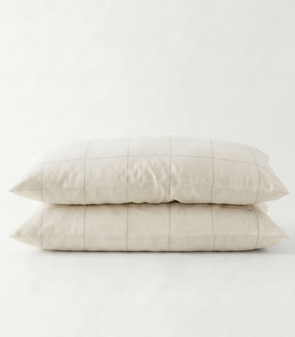 Organic Cotton Flannelette Pillow Cases - Windowpane (pair) - Cream