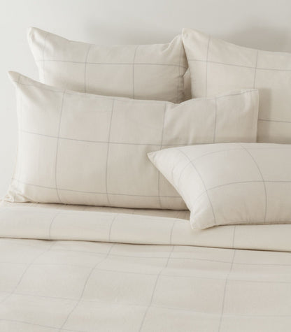 Organic Cotton Flannelette Pillow Cases - Windowpane (pair) - Cream
