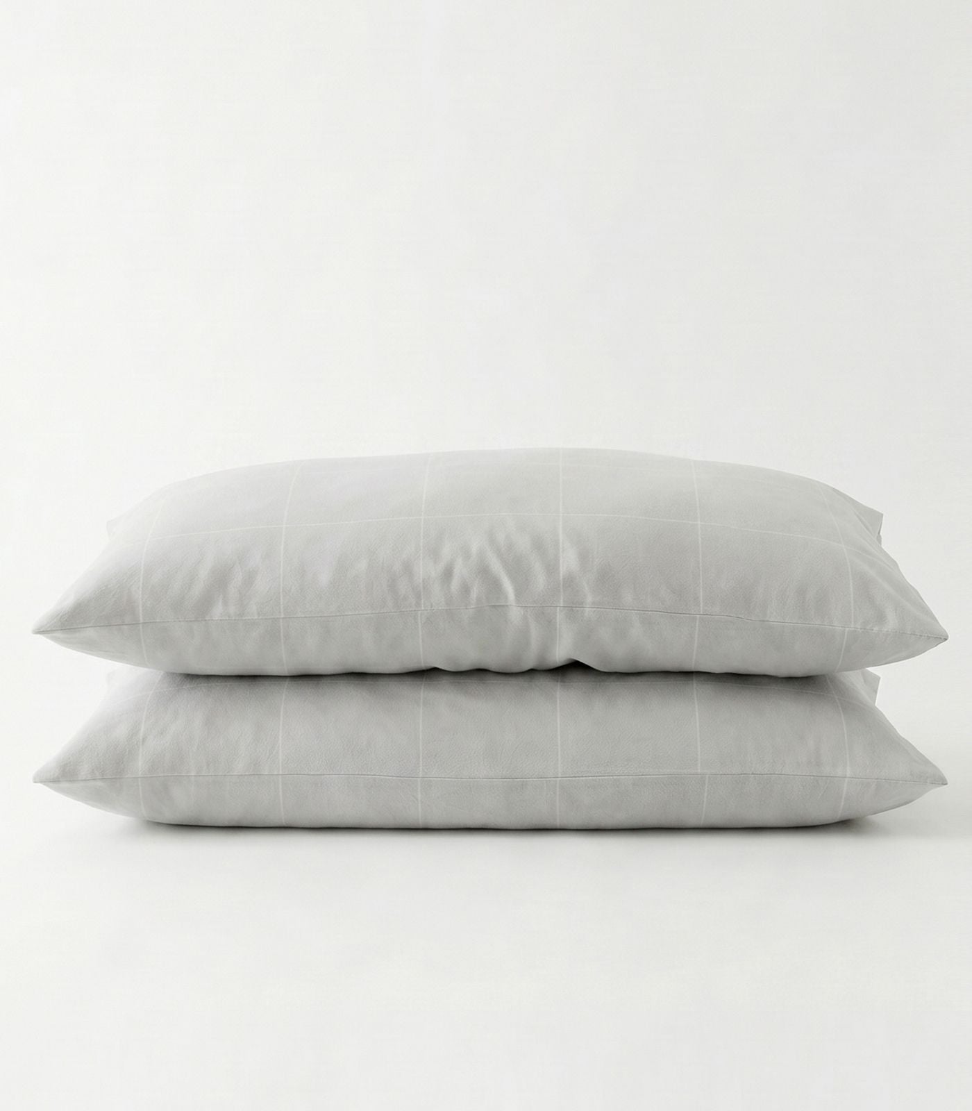Organic Cotton Flannelette Pillow Cases - Windowpane (pair) - Light Grey