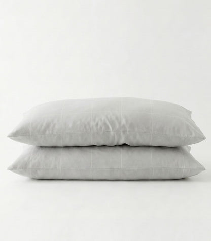 Organic Cotton Flannelette Pillow Cases - Windowpane (pair) - Light Grey
