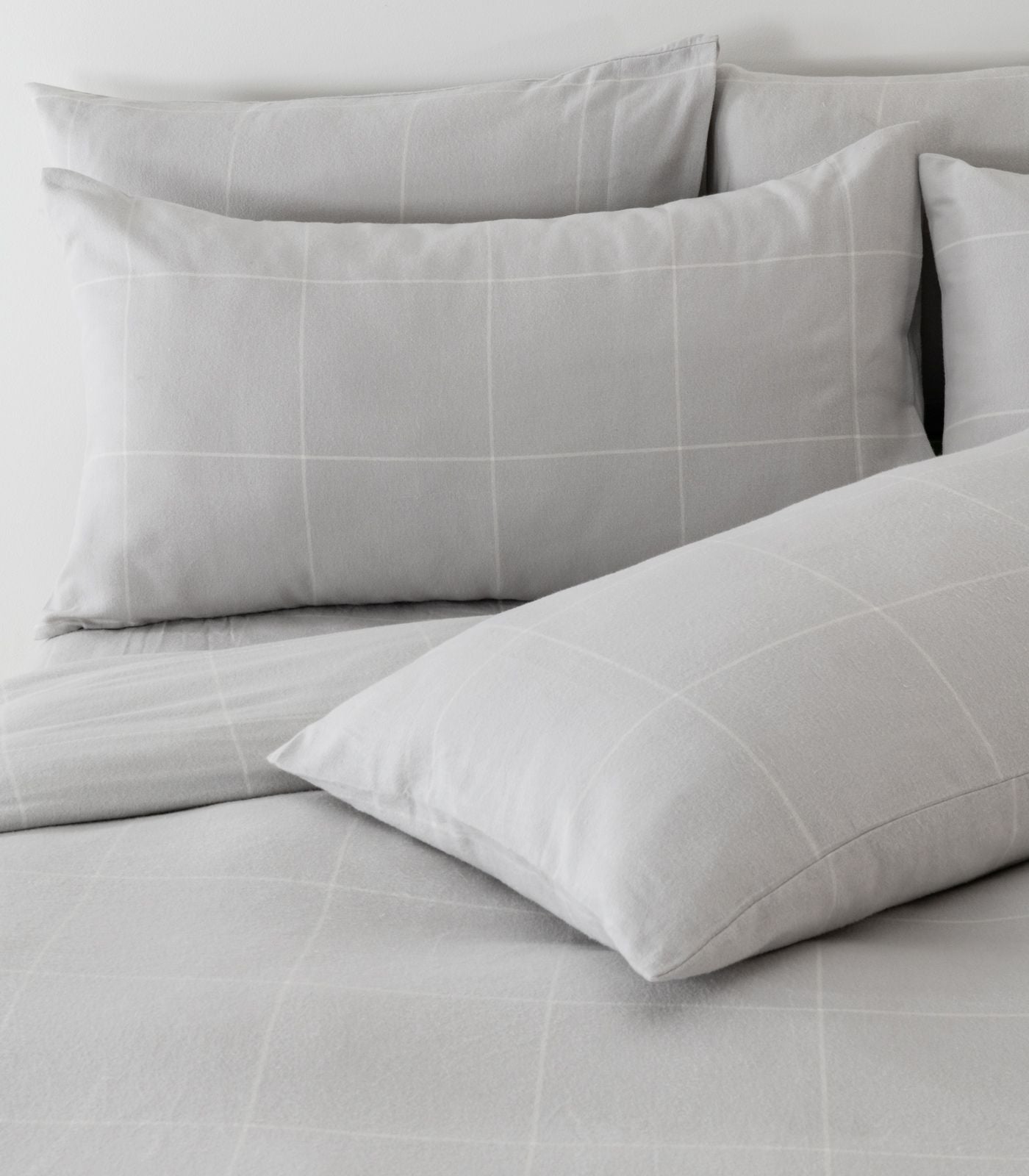 Organic Cotton Flannelette Pillow Cases - Windowpane (pair) - Light Grey