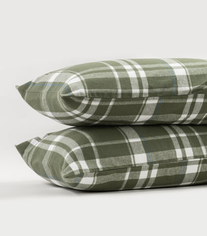 Bhumi Organic Cotton - Flannelette Pillow Cases (pair) - Plaid - Bronze Green Plaid