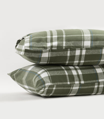 Bhumi Organic Cotton - Flannelette Pillow Cases (pair) - Plaid - Bronze Green Plaid