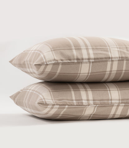 Bhumi Organic Cotton - Flannelette Pillow Cases (pair) - Plaid - Golden Taupe Plaid