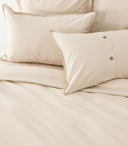 Organic Cotton Flannelette Plain Quilt Cover Set - Whipstitch - Natural