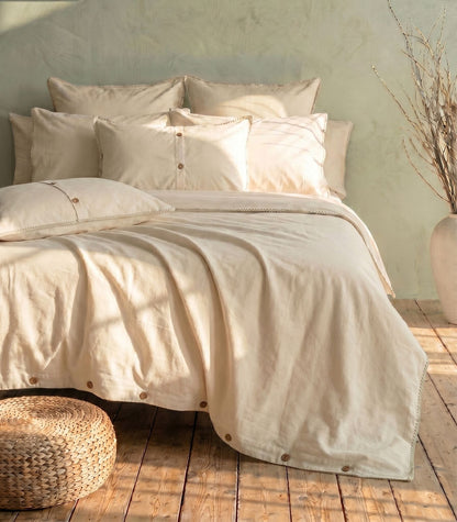 Organic Cotton Flannelette Plain Quilt Cover Set - Whipstitch - Natural