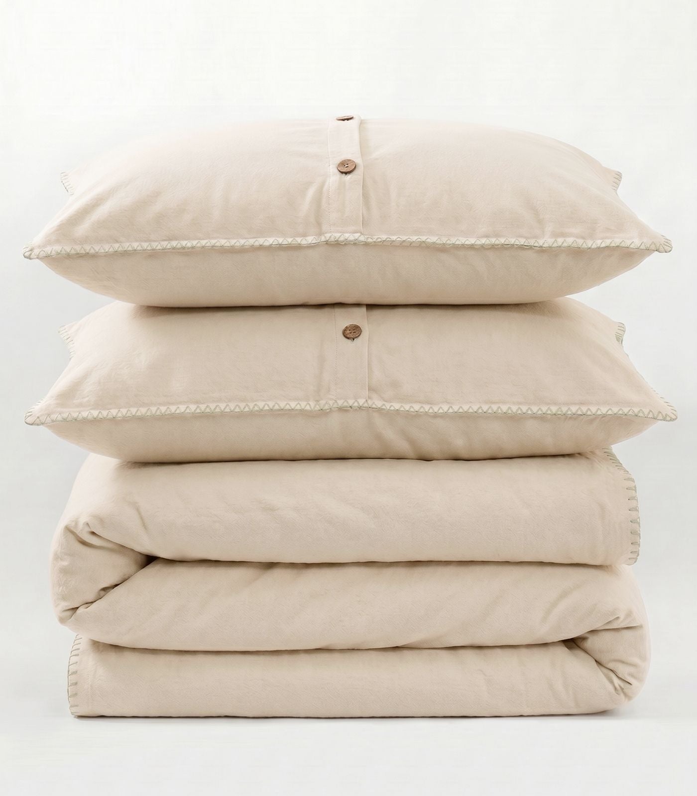 Organic Cotton Flannelette Plain Quilt Cover Set - Whipstitch - Natural