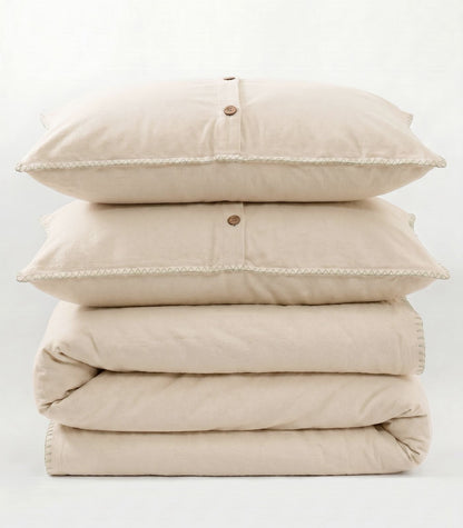 Organic Cotton Flannelette Plain Quilt Cover Set - Whipstitch - Natural