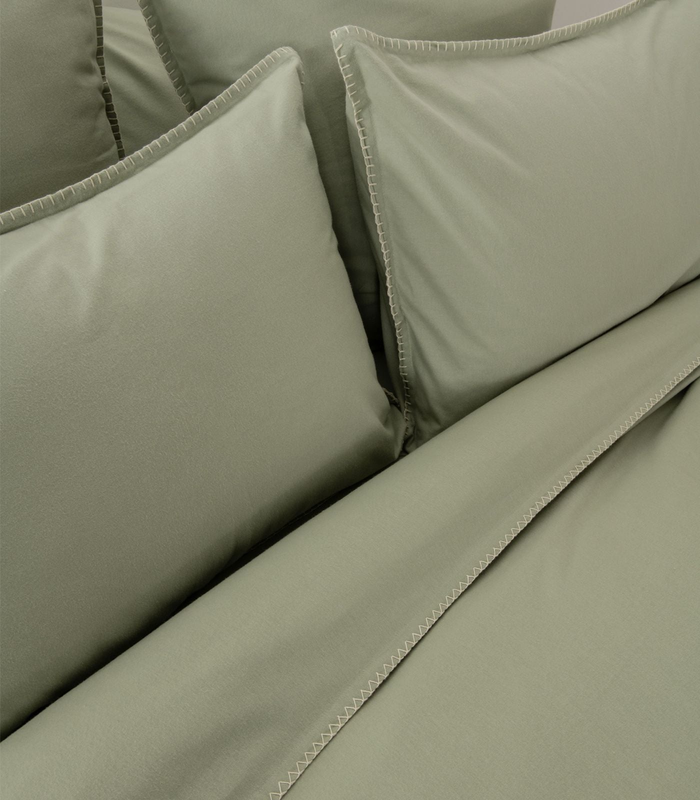 Organic Cotton Flannelette Plain Quilt Cover Set - Whipstitch - Sage