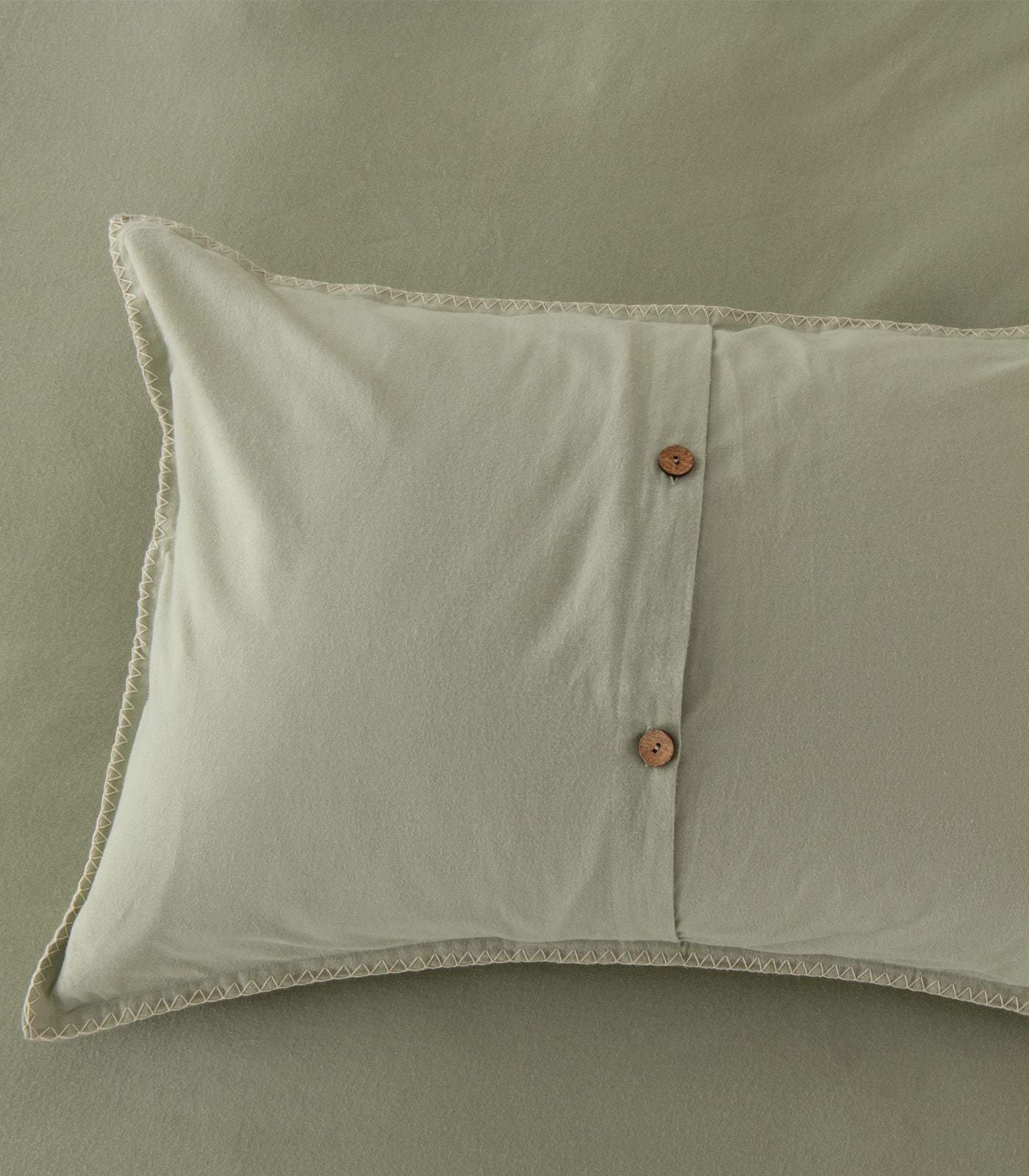Organic Cotton Flannelette Plain Quilt Cover Set - Whipstitch - Sage