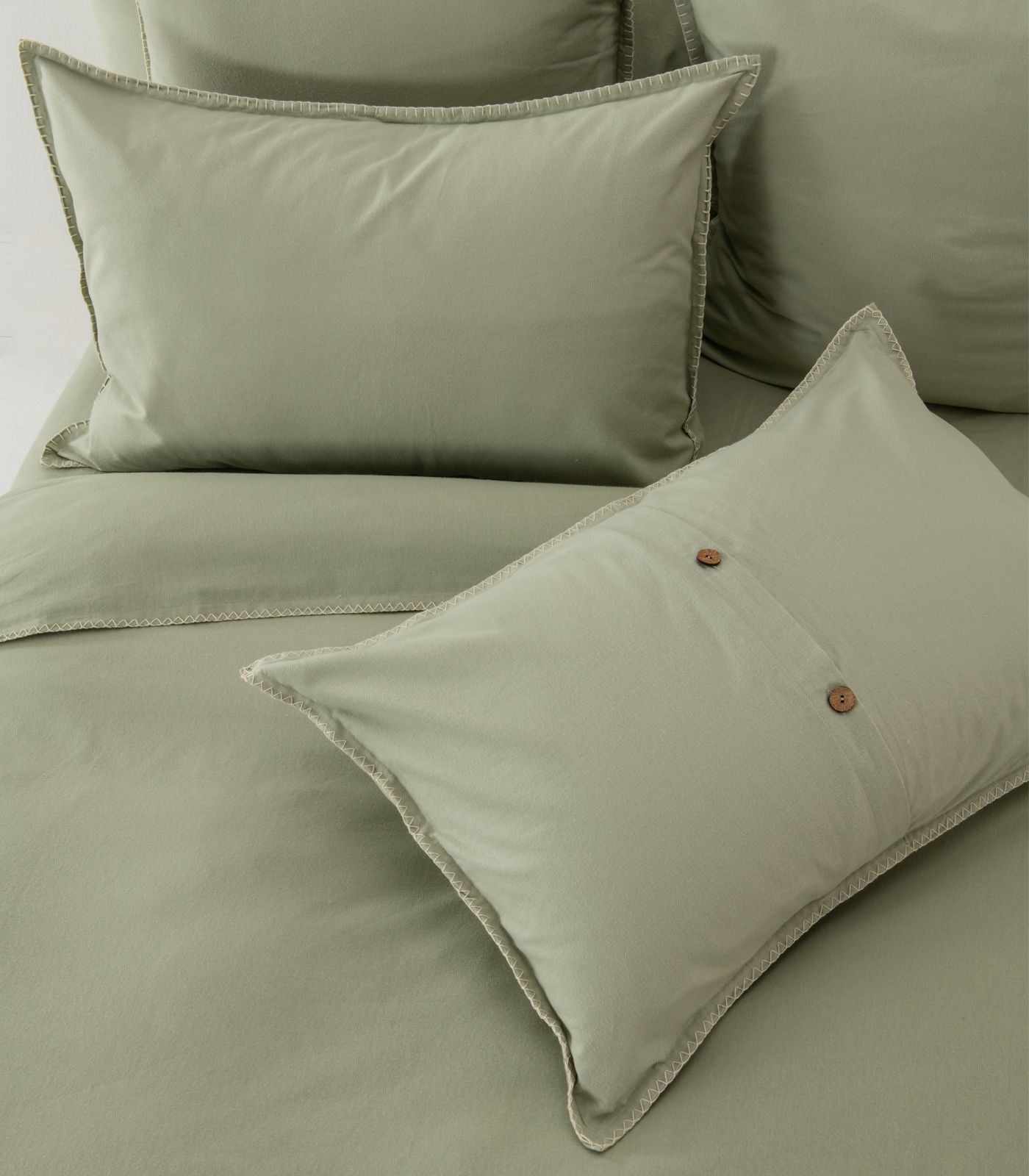 Organic Cotton Flannelette Plain Quilt Cover Set - Whipstitch - Sage