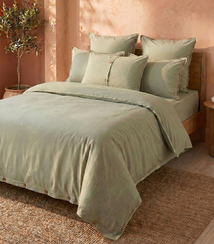 Organic Cotton Flannelette Plain Quilt Cover Set - Whipstitch - Sage