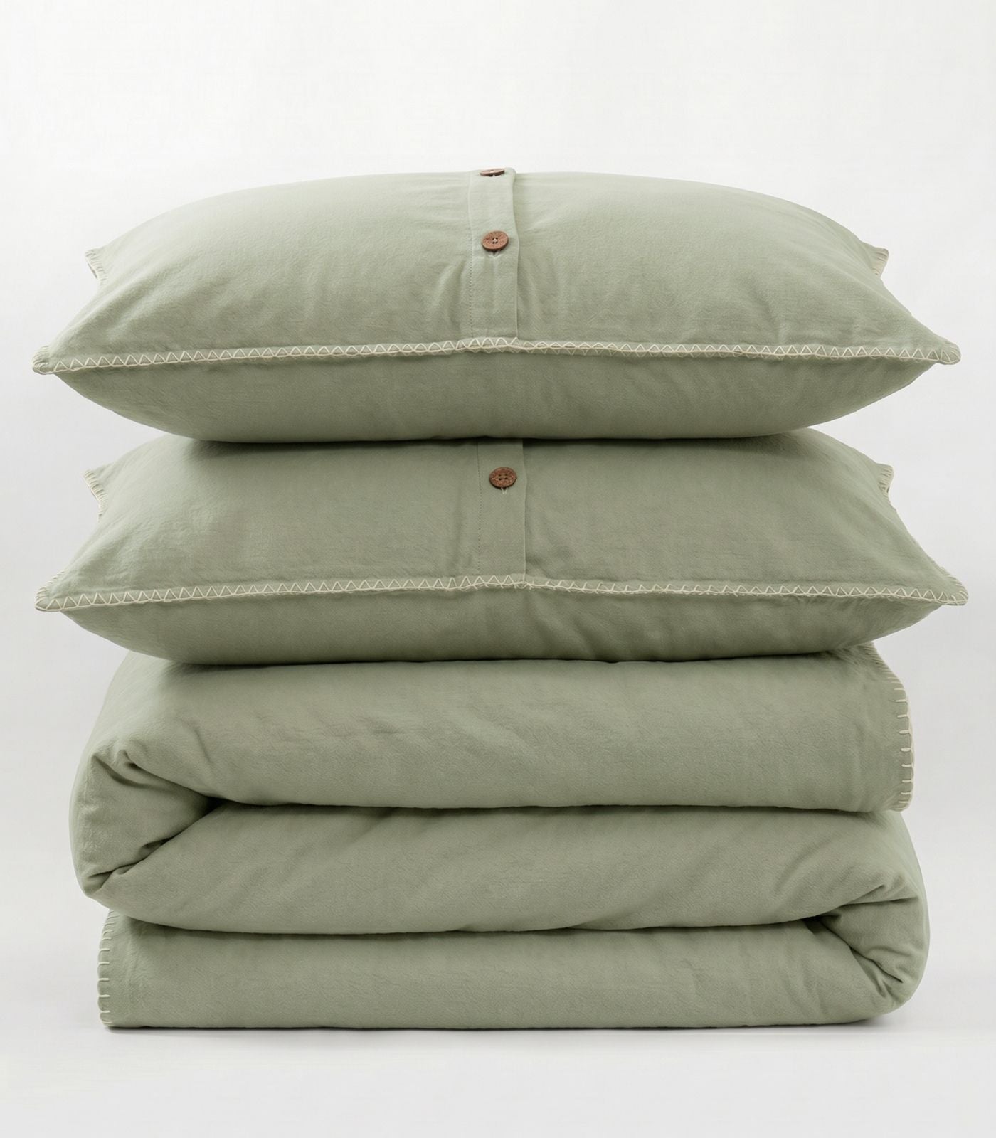 Organic Cotton Flannelette Plain Quilt Cover Set - Whipstitch - Sage