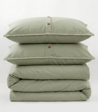 Organic Cotton Flannelette Plain Quilt Cover Set - Whipstitch - Sage