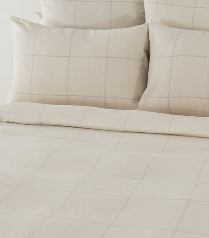 Organic Cotton Flannelette Plain Quilt Cover Set - Windowpane - Cream
