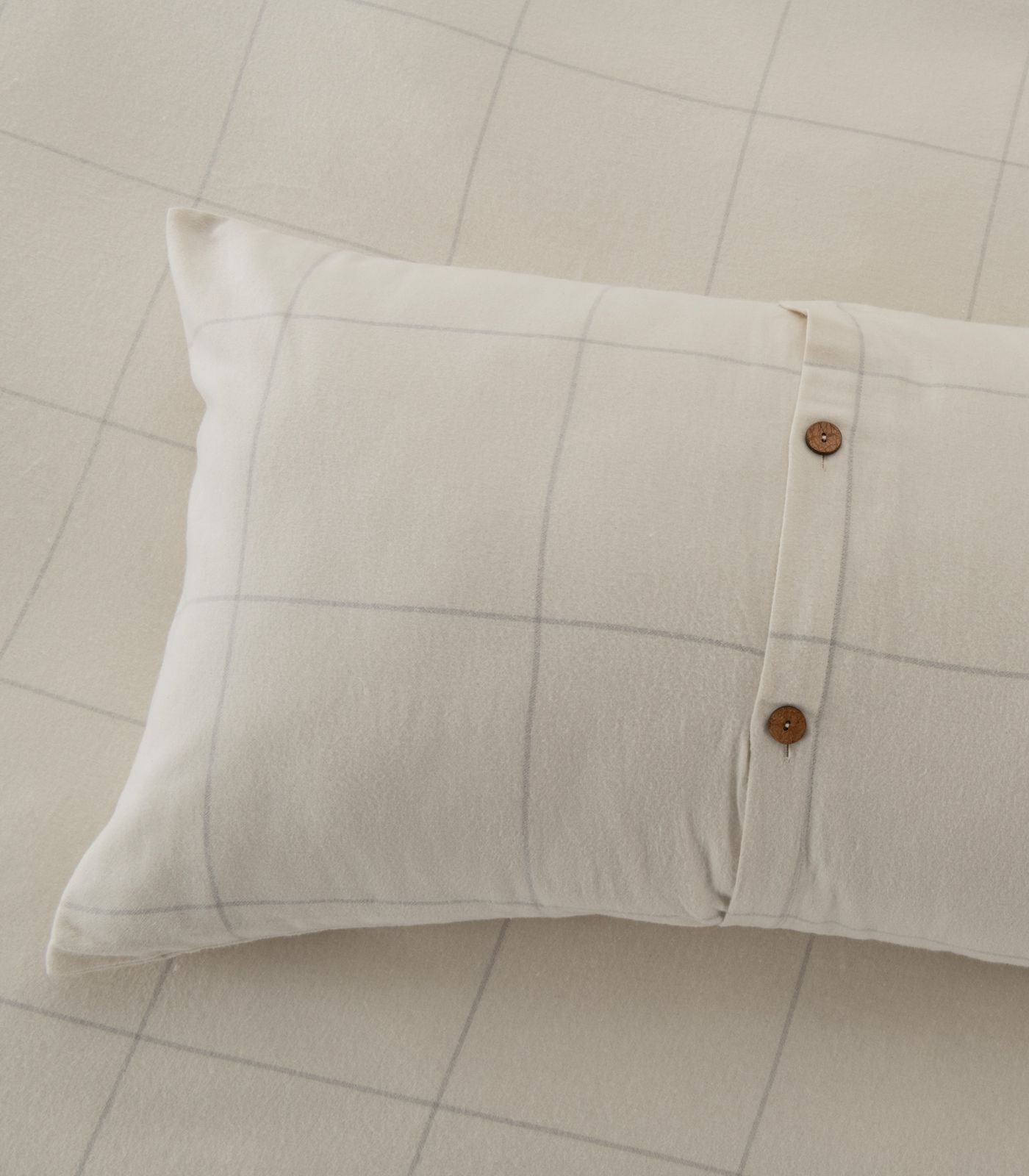 Organic Cotton Flannelette Plain Quilt Cover Set - Windowpane - Cream