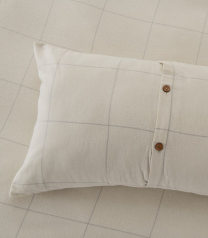 Organic Cotton Flannelette Plain Quilt Cover Set - Windowpane - Cream