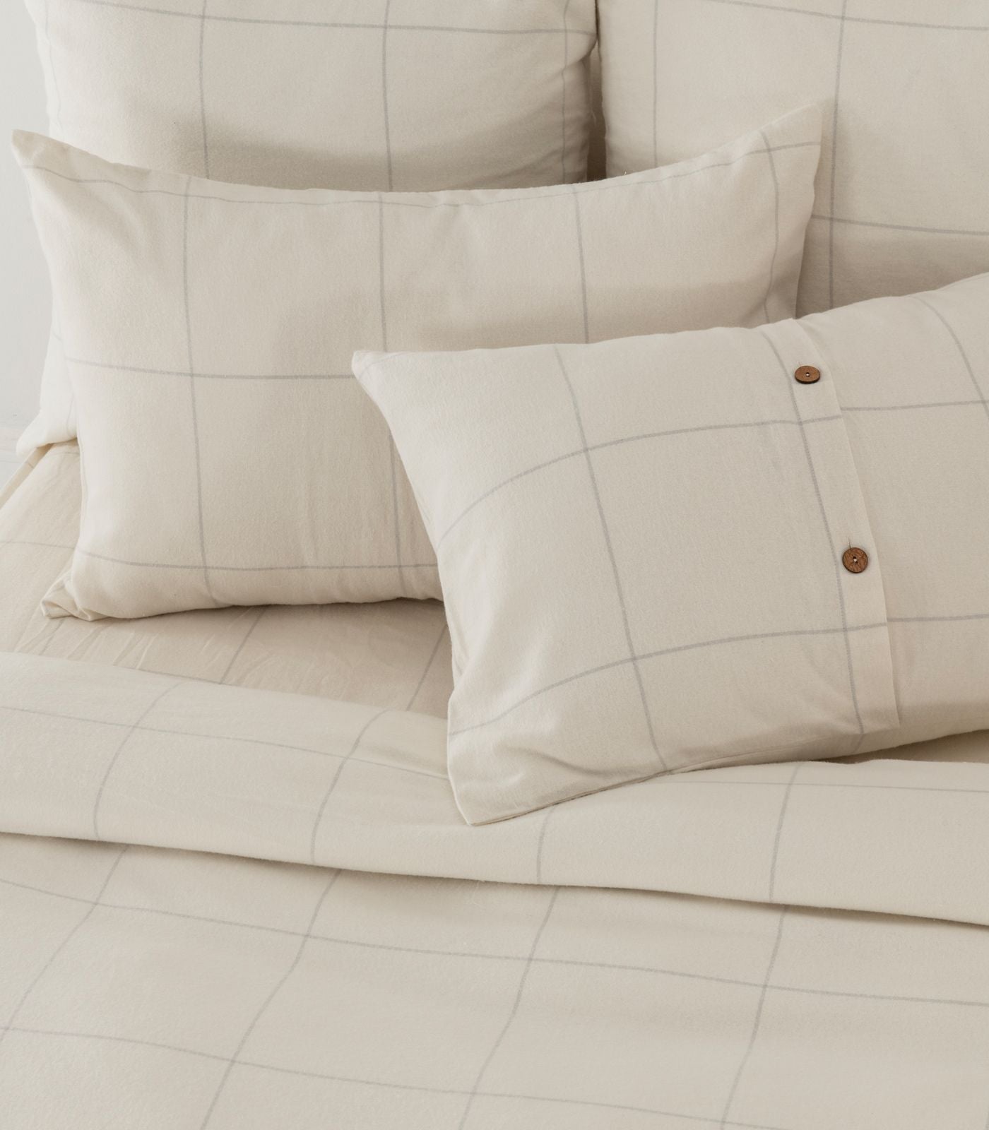 Organic Cotton Flannelette Plain Quilt Cover Set - Windowpane - Cream