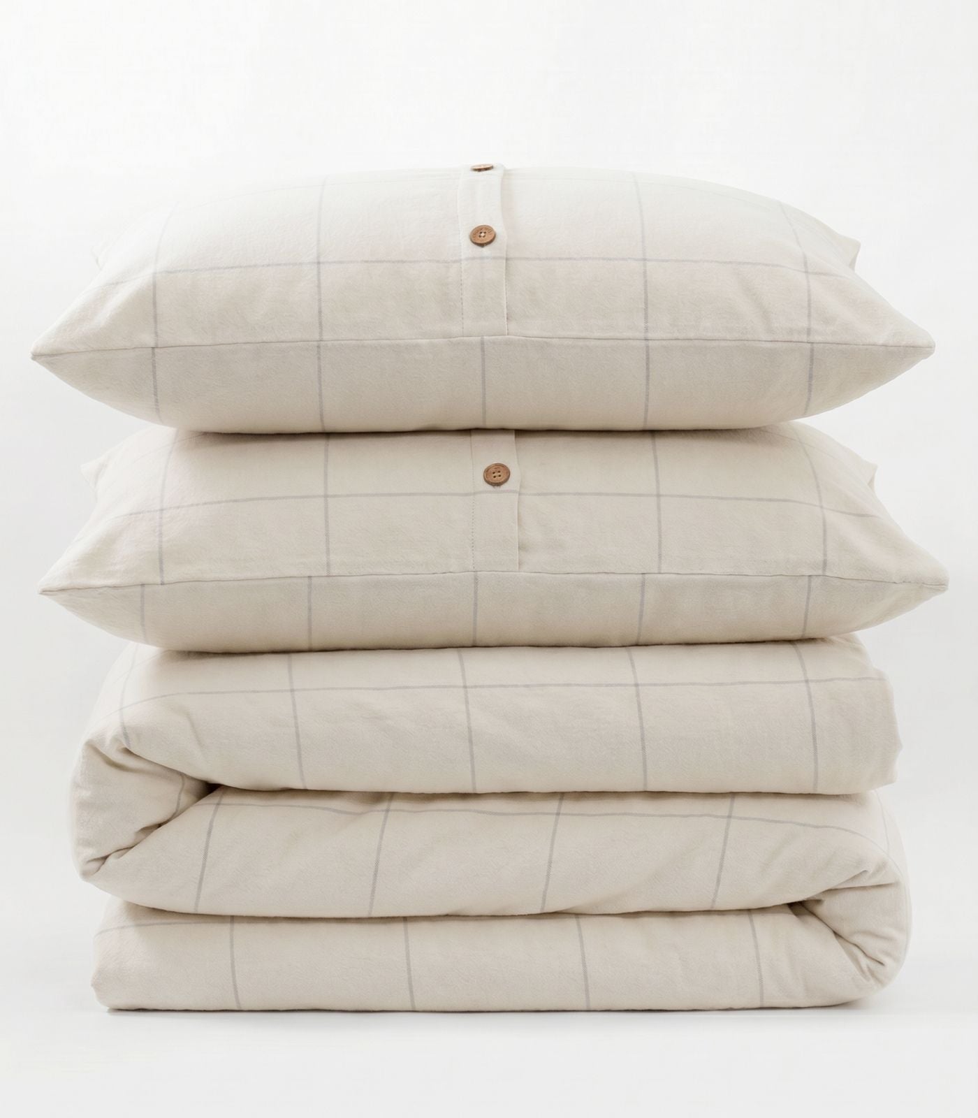 Organic Cotton Flannelette Plain Quilt Cover Set - Windowpane - Cream