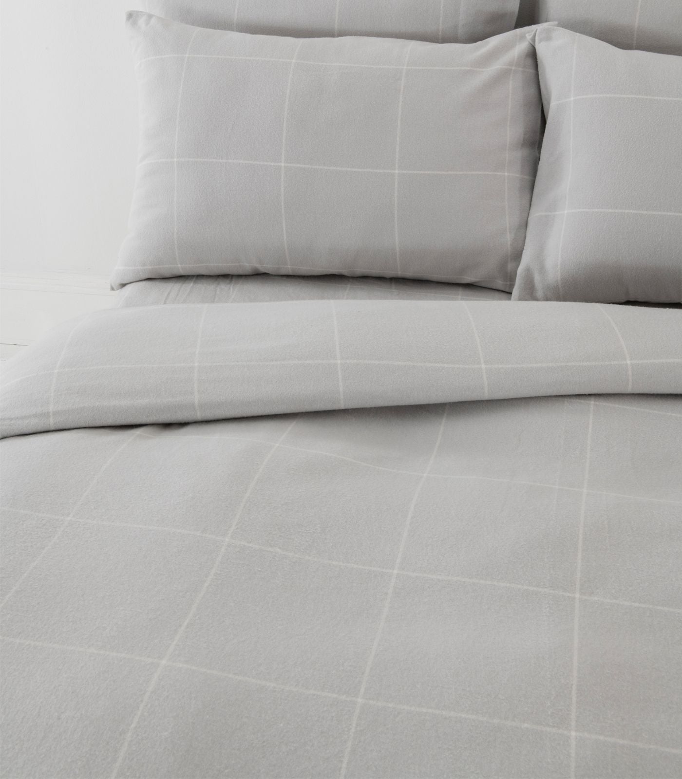 Organic Cotton Flannelette Plain Quilt Cover Set - Windowpane - Light Grey