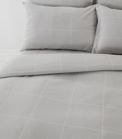 Organic Cotton Flannelette Plain Quilt Cover Set - Windowpane - Light Grey