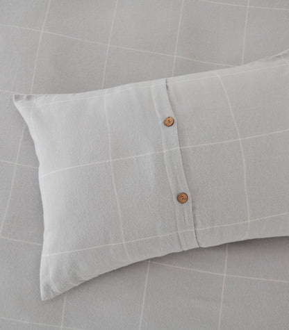 Organic Cotton Flannelette Plain Quilt Cover Set - Windowpane - Light Grey